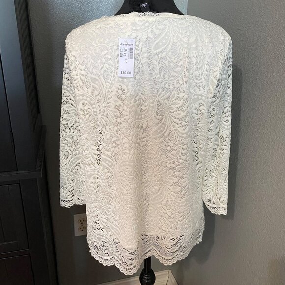 Roz & Ali Blouse Size Large Off White Lace V-Neck Paisley Top Lined Cottagecore - Picture 8 of 10